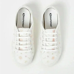 Superga White Sneakers with Multicolor Starburst Design